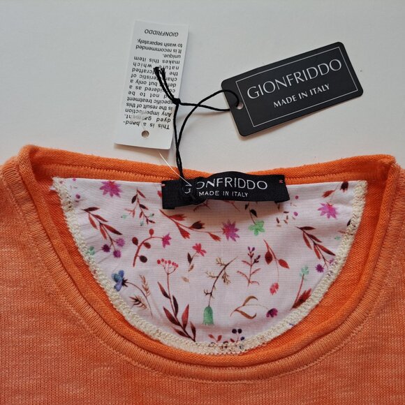 NWT Men's Gionfriddo 100% Cotton Italian Crew Neck Orange Shirt Sweater Size M - Picture 8 of 16
